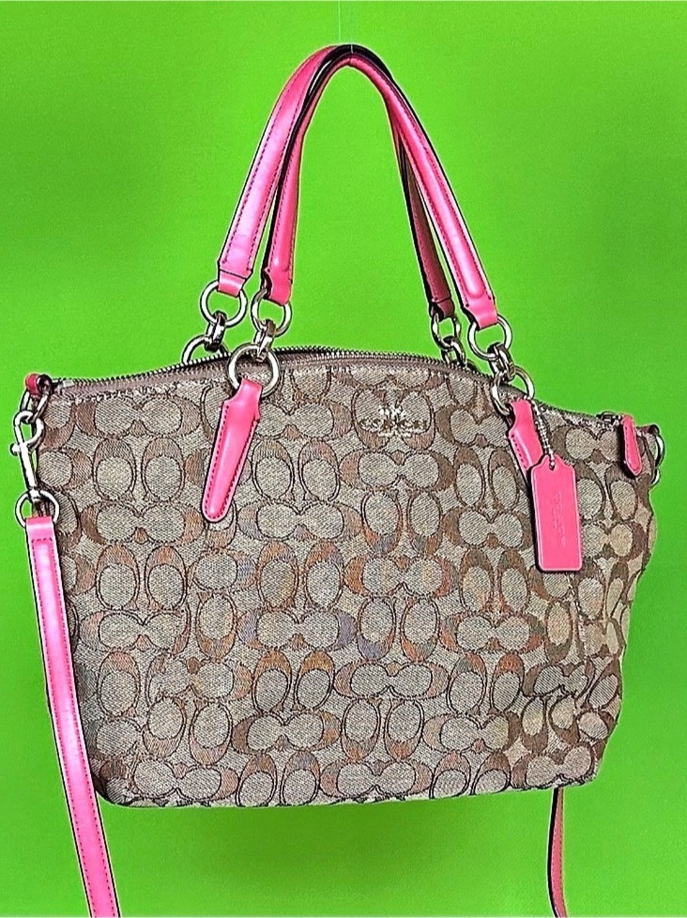 Coach Signature Pink & Brown Satchel Handbag | Shoulder Bag